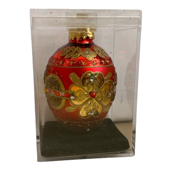 NIB Hand-Crafted Embellished Egg Christmas Glass Ornaments Set of 9 Boxed - Picture 3 of 5